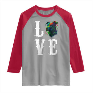 Colorful Pitbull Graphic Art For Dog Lover Raglan Shirt TS12 Sport Gray Red Print Your Wear