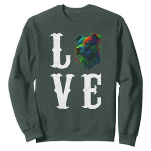 Colorful Pitbull Graphic Art For Dog Lover Sweatshirt TS12 Dark Forest Green Print Your Wear