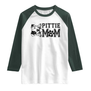 Pittie Mom Raglan Shirt Funny Gift For Pitbull Lover TS12 White Dark Forest Green Print Your Wear