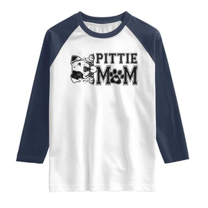 Pittie Mom Raglan Shirt Funny Gift For Pitbull Lover TS12 White Navy Print Your Wear