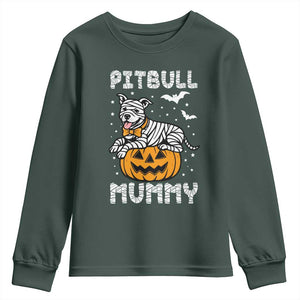 Halloween Dog Lover Youth Sweatshirt Funny Pitbull Mummy TS12 Dark Forest Green Print Your Wear