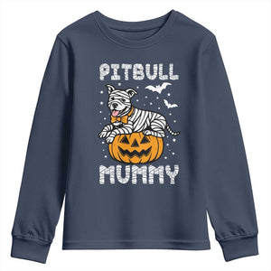 Halloween Dog Lover Youth Sweatshirt Funny Pitbull Mummy TS12 Navy Print Your Wear