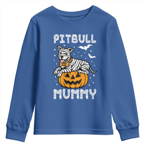 Halloween Dog Lover Youth Sweatshirt Funny Pitbull Mummy TS12 Royal Blue Print Your Wear