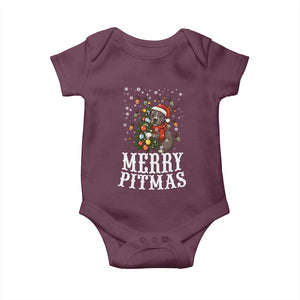 Christmas Pitbull Baby Onesie Funny Merry Pitmas Tree Hug TS12 Maroon Print Your Wear