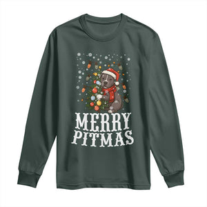 Christmas Pitbull Long Sleeve Shirt Funny Merry Pitmas Tree Hug TS12 Dark Forest Green Print Your Wear