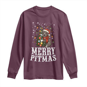Christmas Pitbull Long Sleeve Shirt Funny Merry Pitmas Tree Hug TS12 Maroon Print Your Wear