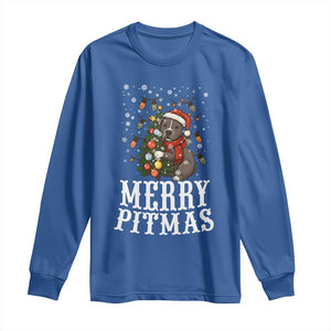 Christmas Pitbull Long Sleeve Shirt Funny Merry Pitmas Tree Hug TS12 Royal Blue Print Your Wear