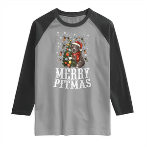 Christmas Pitbull Raglan Shirt Funny Merry Pitmas Tree Hug TS12 Sport Gray Black Print Your Wear