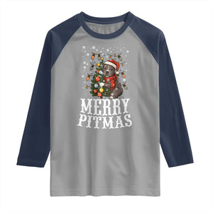 Christmas Pitbull Raglan Shirt Funny Merry Pitmas Tree Hug TS12 Sport Gray Navy Print Your Wear