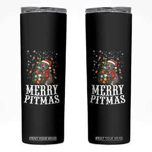 Christmas Pitbull Skinny Tumbler Funny Merry Pitmas Tree Hug TS12 Black Print Your Wear