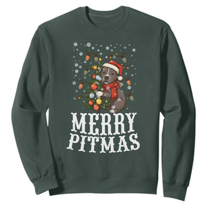 Christmas Pitbull Sweatshirt Funny Merry Pitmas Tree Hug TS12 Dark Forest Green Print Your Wear