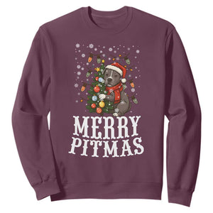 Christmas Pitbull Sweatshirt Funny Merry Pitmas Tree Hug TS12 Maroon Print Your Wear
