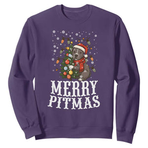 Christmas Pitbull Sweatshirt Funny Merry Pitmas Tree Hug TS12 Purple Print Your Wear