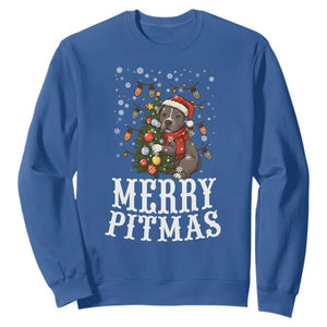 Christmas Pitbull Sweatshirt Funny Merry Pitmas Tree Hug TS12 Royal Blue Print Your Wear