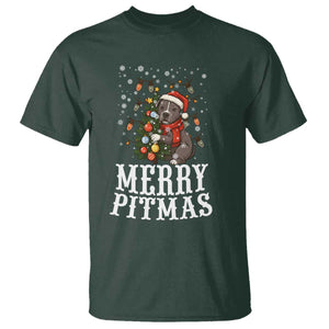 Christmas Pitbull T Shirt Funny Merry Pitmas Tree Hug TS12 Dark Forest Green Print Your Wear
