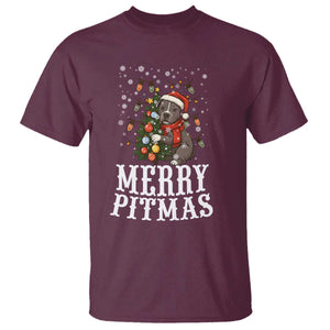 Christmas Pitbull T Shirt Funny Merry Pitmas Tree Hug TS12 Maroon Print Your Wear