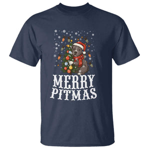 Christmas Pitbull T Shirt Funny Merry Pitmas Tree Hug TS12 Navy Print Your Wear