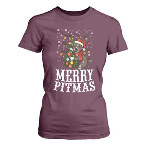 Christmas Pitbull T Shirt For Women Funny Merry Pitmas Tree Hug TS12 Maroon Print Your Wear