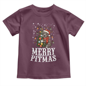 Christmas Pitbull Toddler T Shirt Funny Merry Pitmas Tree Hug TS12 Maroon Print Your Wear