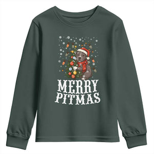 Christmas Pitbull Youth Sweatshirt Funny Merry Pitmas Tree Hug TS12 Dark Forest Green Print Your Wear