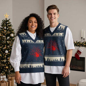 Red Black Widow Spider V-Neck Knit Sweater Vest Gothic Spider Web Vintage Horror Gift