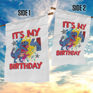 Dino Spider Its My 4th Birthday Garden Flag Dinosaur Gift For Boys