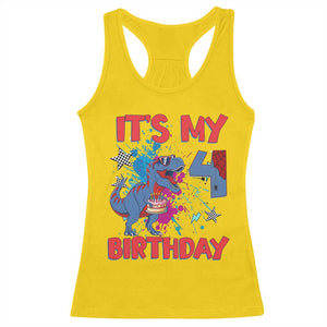 Dino Spider Its My 4th Birthday Racerback Tank Top Dinosaur Gift For Boys