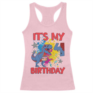 Dino Spider Its My 4th Birthday Racerback Tank Top Dinosaur Gift For Boys