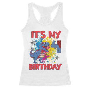 Dino Spider Its My 4th Birthday Racerback Tank Top Dinosaur Gift For Boys