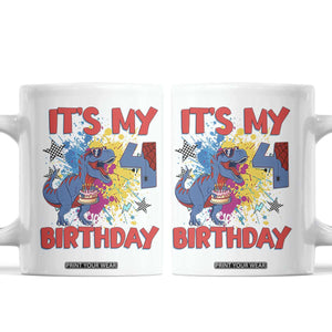 Dino Spider Its My 4th Birthday Coffee Mug Dinosaur Gift For Boys TS12 White Print Your Wear
