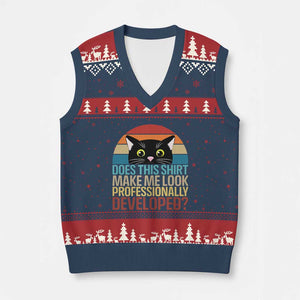 Vintage Black Cat V-Neck Knit Sweater Vest Does This Shirt Make Me Look Professionally Developed