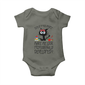 Funny Teacher Black Cat Baby Onesie Does This Shirt Make Me Look Professionally Developed