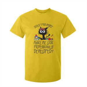 Funny Teacher Black Cat T Shirt For Kid Does This Shirt Make Me Look Professionally Developed