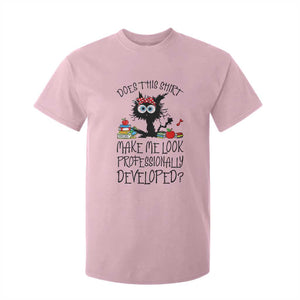 Funny Teacher Black Cat T Shirt For Kid Does This Shirt Make Me Look Professionally Developed