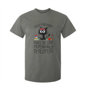 Funny Teacher Black Cat T Shirt For Kid Does This Shirt Make Me Look Professionally Developed