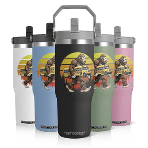 Funny Bigfoot School Bus Lover Flip Straw Tumbler Sasquatch Back To School Vintage Gift TS12 Print Your Wear