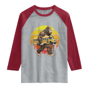 Funny Bigfoot School Bus Lover Raglan Shirt Sasquatch Back To School Vintage Gift