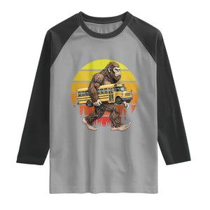 Funny Bigfoot School Bus Lover Raglan Shirt Sasquatch Back To School Vintage Gift