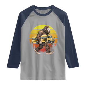 Funny Bigfoot School Bus Lover Raglan Shirt Sasquatch Back To School Vintage Gift