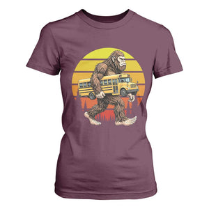 Funny Bigfoot School Bus Lover T Shirt For Women Sasquatch Back To School Vintage Gift