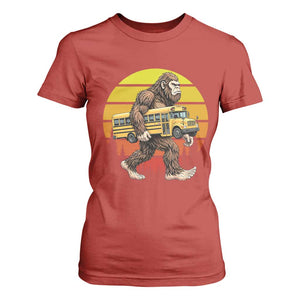 Funny Bigfoot School Bus Lover T Shirt For Women Sasquatch Back To School Vintage Gift
