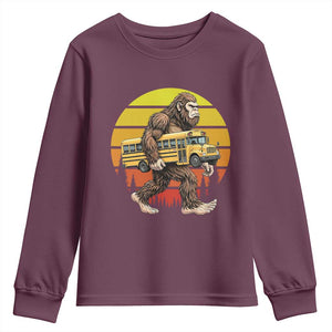 Funny Bigfoot School Bus Lover Youth Sweatshirt Sasquatch Back To School Vintage Gift