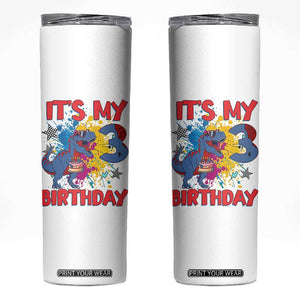 Dino Spider Its My 3rd Birthday Skinny Tumbler Dinosaur Gift For Boys TS12 White Print Your Wear
