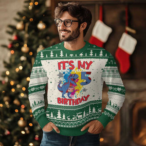 Dino Spider Its My 5th Birthday Ugly Christmas Sweater Dinosaur Gift For Boys
