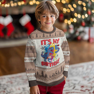 Dino Spider Its My 5th Birthday Ugly Christmas Sweater Dinosaur Gift For Boys