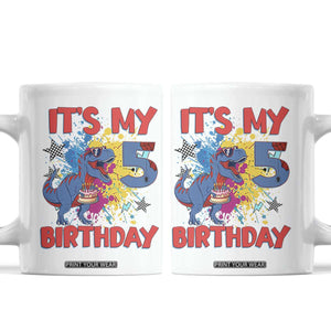 Dino Spider Its My 5th Birthday Coffee Mug Dinosaur Gift For Boys TS12 White Print Your Wear