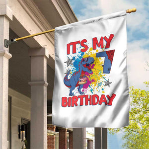 Dino Spider Its My 7th Birthday Garden Flag Dinosaur Gift For Boys
