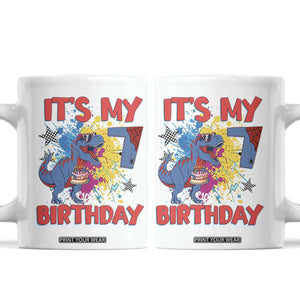 Dino Spider Its My 7th Birthday Coffee Mug Dinosaur Gift For Boys TS12 White Print Your Wear