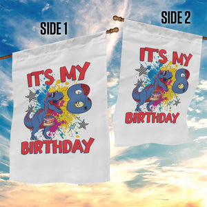 Dino Spider Its My 8th Birthday Garden Flag Dinosaur Gift For Boys