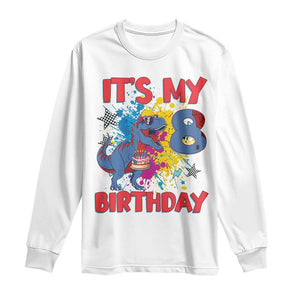 Dino Spider Its My 8th Birthday Long Sleeve Shirt Dinosaur Gift For Boys